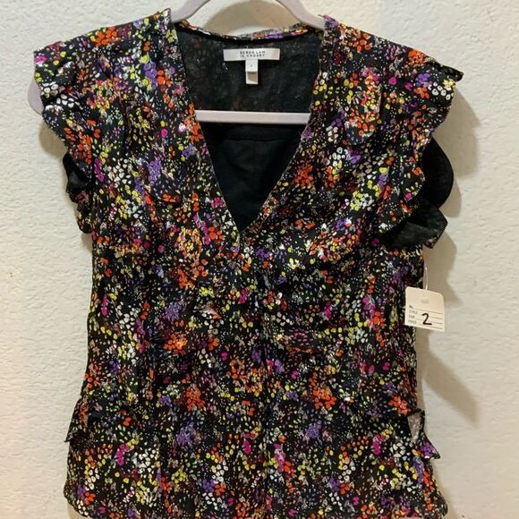 DEREK LAM 10 Crosby Top size 2 Sleeveless viscose Silk Floral Blouse  tank - Picture 6 of 6